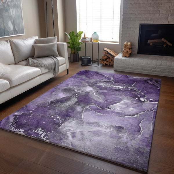 HomeRoots 9' X 12' Purple And Ivory Abstract Area Rug - Washable, UV-Protected, Durable, Modern Design for Homes 647247