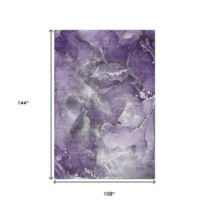 HomeRoots 9' X 12' Purple And Ivory Abstract Area Rug - Washable, UV-Protected, Durable, Modern Design for Homes 647247