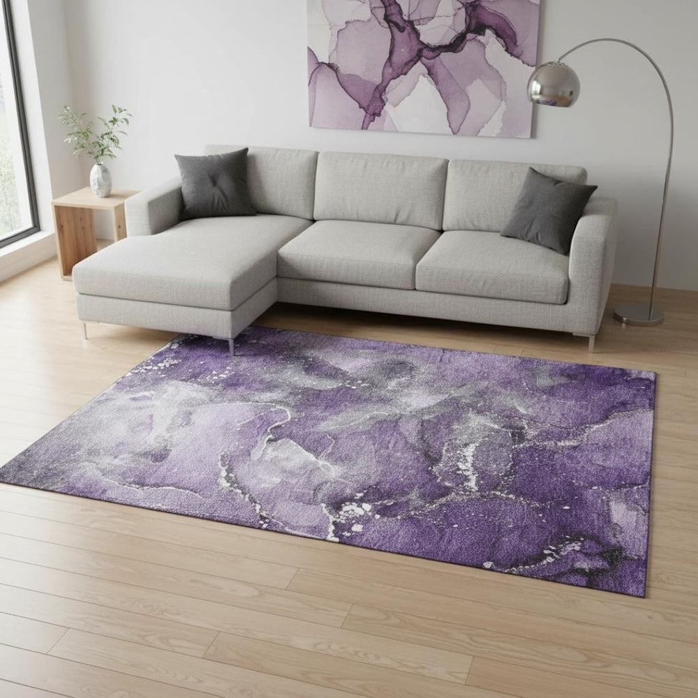 HomeRoots 10' X 14' Purple & Ivory Abstract Washable Area Rug - UV Protected, Pet-Friendly, Modern Décor Solution 647248
