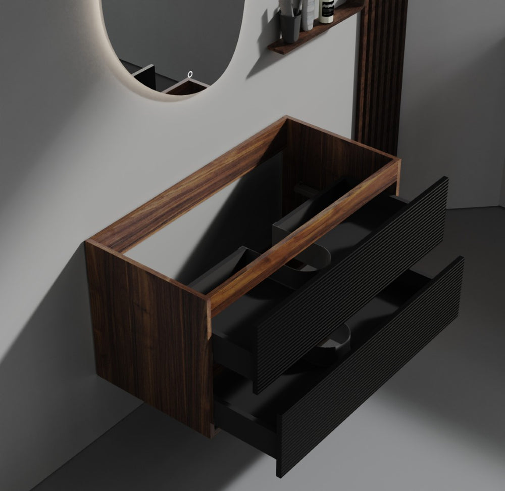 English Elm Grace Floating Bathroom Vanity Walnut Two-tone Soft Close Drawers Modern Cabinet W1865P279941