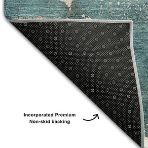 HomeRoots 8' Teal And Ivory Abstract Round Rug - Washable, UV Protected, Stylish & Durable for Busy Homes 647251