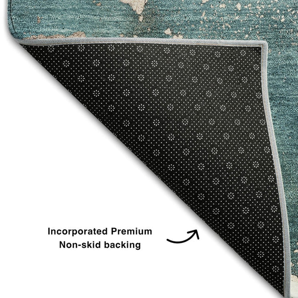 HomeRoots 8' Teal And Ivory Abstract Round Rug - Washable, UV Protected, Stylish & Durable for Busy Homes 647251