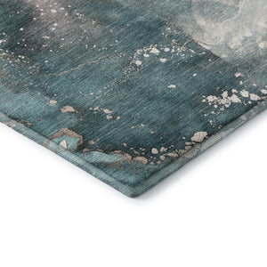 HomeRoots 8' Teal And Ivory Abstract Round Rug - Washable, UV Protected, Stylish & Durable for Busy Homes 647251