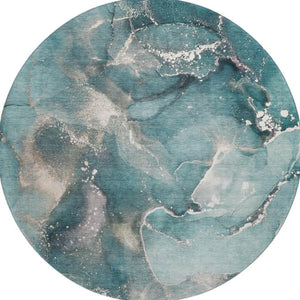 HomeRoots 8' Teal And Ivory Abstract Round Rug - Washable, UV Protected, Stylish & Durable for Busy Homes 647251