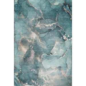 HomeRoots 8' X 10' Teal and Ivory Abstract Washable Area Rug - Durable, Stain-Resistant, UV Protected Design! 647252