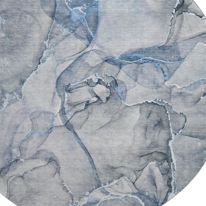 HomeRoots 8' Blue and Ivory Abstract Round Rug - Washable, UV Protected, Durable for High-Traffic Spaces 647257