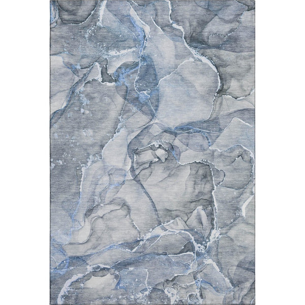 HomeRoots 8' X 10' Stylish Blue and Ivory Abstract Washable Area Rug with UV Protection for Modern Homes 647258