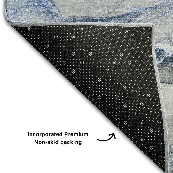 HomeRoots 8' X 10' Stylish Blue and Ivory Abstract Washable Area Rug with UV Protection for Modern Homes 647258