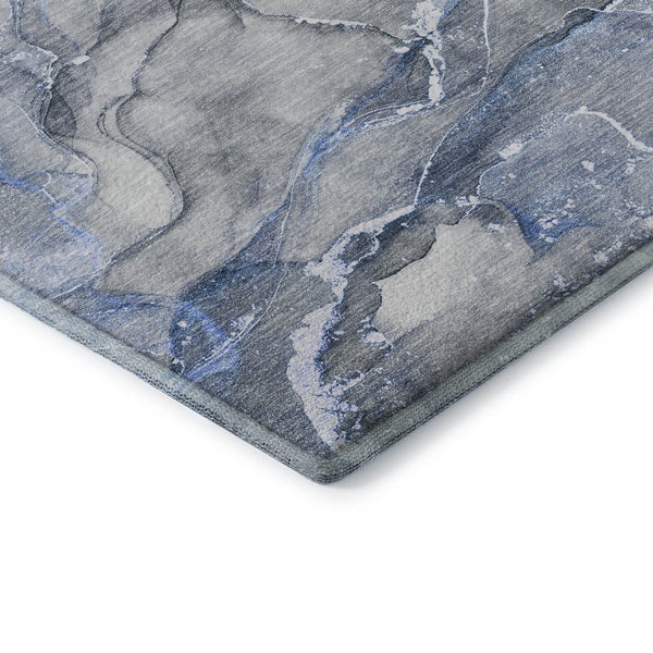 HomeRoots 8' X 10' Stylish Blue and Ivory Abstract Washable Area Rug with UV Protection for Modern Homes 647258