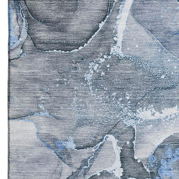 HomeRoots 8' X 10' Stylish Blue and Ivory Abstract Washable Area Rug with UV Protection for Modern Homes 647258