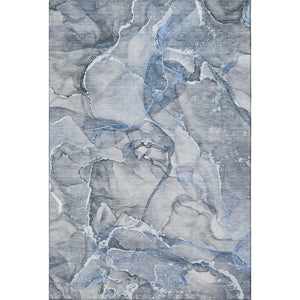 HomeRoots 8' X 10' Stylish Blue and Ivory Abstract Washable Area Rug with UV Protection for Modern Homes 647258