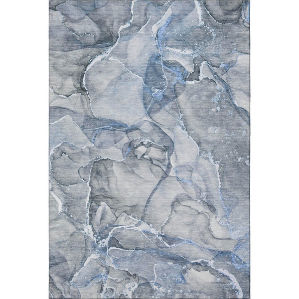 HomeRoots 8' X 10' Stylish Blue and Ivory Abstract Washable Area Rug with UV Protection for Modern Homes 647258