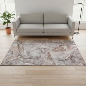HomeRoots 5' Gray and Ivory Abstract Washable Area Rug - UV Protected, Durable Design for High-Traffic Spaces 647262