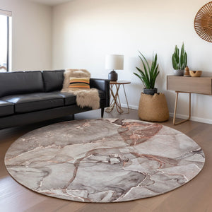HomeRoots 8' Gray and Ivory Abstract Washable Round Rug - Stylish UV-Protected, Stain-Resistant Design for Any Space 647263