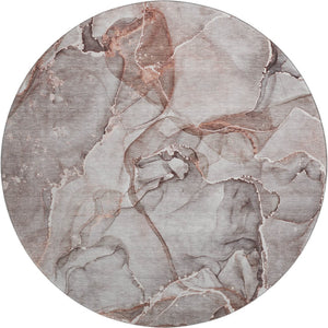 HomeRoots 8' Gray and Ivory Abstract Washable Round Rug - Stylish UV-Protected, Stain-Resistant Design for Any Space 647263