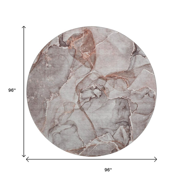 HomeRoots 8' Gray and Ivory Abstract Washable Round Rug - Stylish UV-Protected, Stain-Resistant Design for Any Space 647263