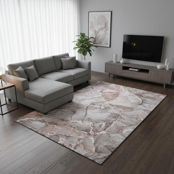 HomeRoots 10' X 14' Gray And Ivory Abstract Area Rug - Washable, UV Protected, Durable & Stylish for Any Space 647266