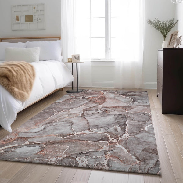 HomeRoots 10' X 14' Gray And Ivory Abstract Area Rug - Washable, UV Protected, Durable & Stylish for Any Space 647266