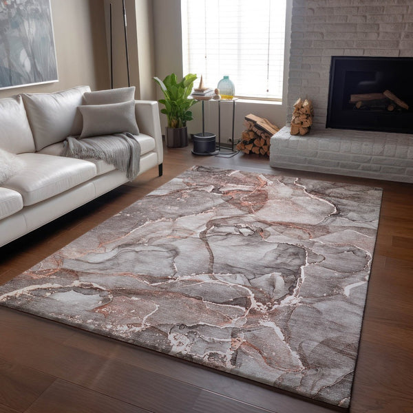 HomeRoots 10' X 14' Gray And Ivory Abstract Area Rug - Washable, UV Protected, Durable & Stylish for Any Space 647266