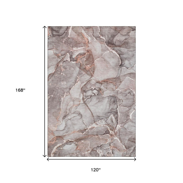 HomeRoots 10' X 14' Gray And Ivory Abstract Area Rug - Washable, UV Protected, Durable & Stylish for Any Space 647266