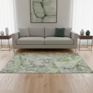 HomeRoots 5' X 8' Green And Ivory Abstract Area Rug – Durable, Washable, UV-Protected for Modern Homes 647268