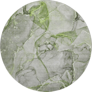 HomeRoots 8' Green And Ivory Abstract Round Washable Rug - Durable, UV Protected, Modern Style for Any Space 647269