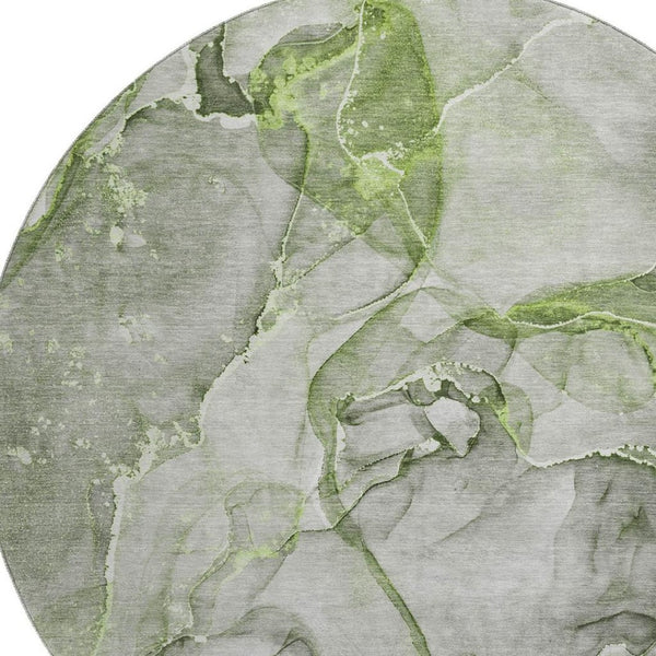 HomeRoots 8' Green And Ivory Abstract Round Washable Rug - Durable, UV Protected, Modern Style for Any Space 647269