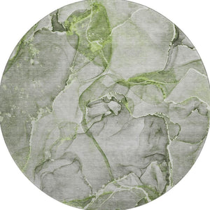 HomeRoots 8' Green And Ivory Abstract Round Washable Rug - Durable, UV Protected, Modern Style for Any Space 647269