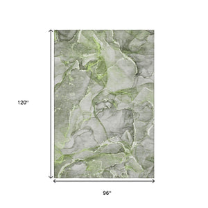 HomeRoots 8' X 10' Green and Ivory Abstract Area Rug – Washable, UV-Protected, Perfect for High-Traffic Spaces 647270
