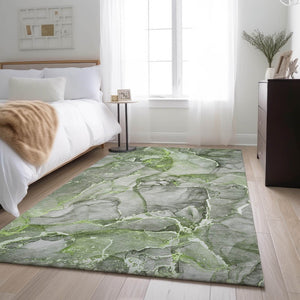 HomeRoots 8' X 10' Green and Ivory Abstract Area Rug – Washable, UV-Protected, Perfect for High-Traffic Spaces 647270