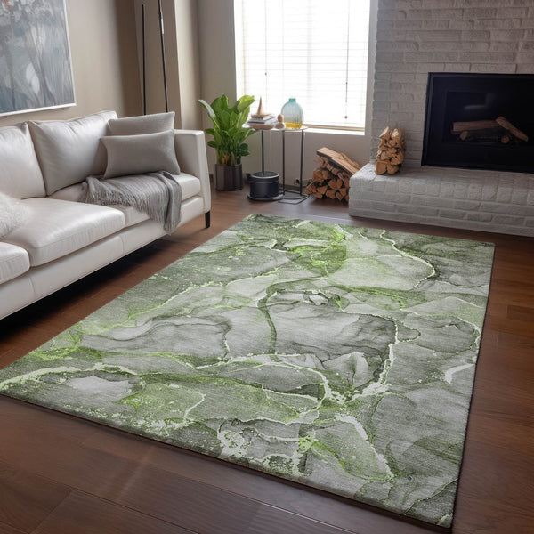 HomeRoots 8' X 10' Green and Ivory Abstract Area Rug – Washable, UV-Protected, Perfect for High-Traffic Spaces 647270