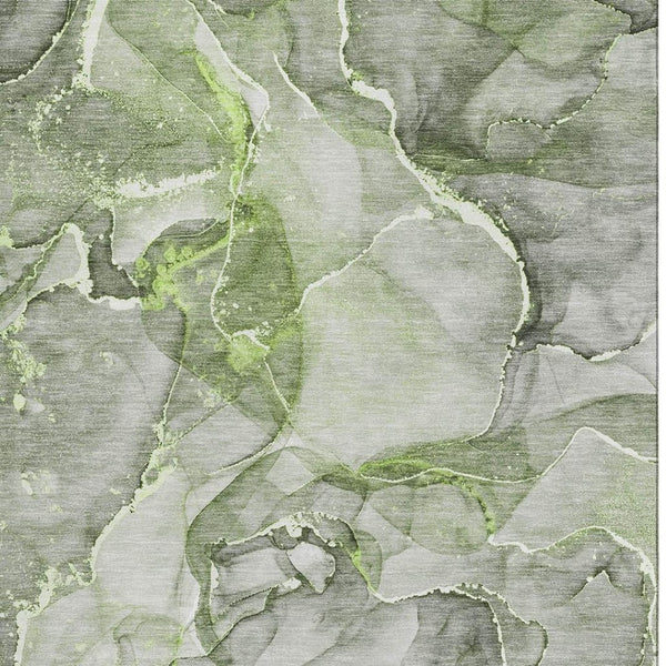 HomeRoots 8' X 10' Green and Ivory Abstract Area Rug – Washable, UV-Protected, Perfect for High-Traffic Spaces 647270