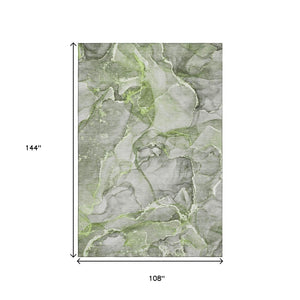 HomeRoots 9' X 12' Contemporary Green and Ivory Abstract Washable Area Rug with UV Protection for Homes 647271