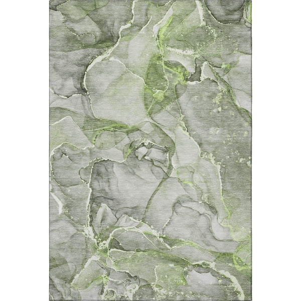 HomeRoots 9' X 12' Contemporary Green and Ivory Abstract Washable Area Rug with UV Protection for Homes 647271