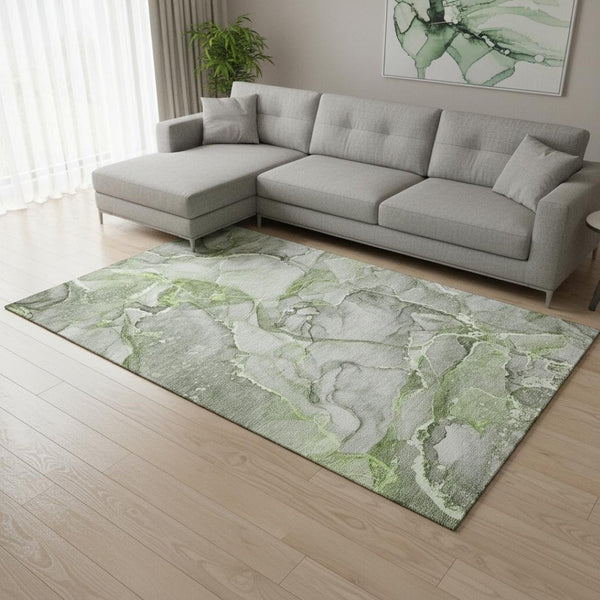 HomeRoots 10' X 14' Green and Ivory Abstract Area Rug - Washable, UV Protected, Pet-Friendly Design for Homes 647272
