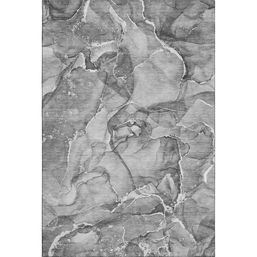 HomeRoots 5' X 8' Abstract Pewter and Ivory Washable Area Rug – Stain-Resistant, UV-Protected, Durable Style 647274