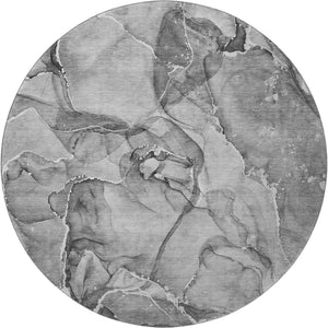 HomeRoots 8' Stylish Pewter and Ivory Abstract Washable Round Rug with Stain Resistance and UV Protection 647275