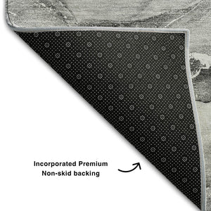 HomeRoots 8' X 10' Modern Pewter & Ivory Abstract Area Rug - Washable, UV Protected, Perfect for Busy Homes! 647276