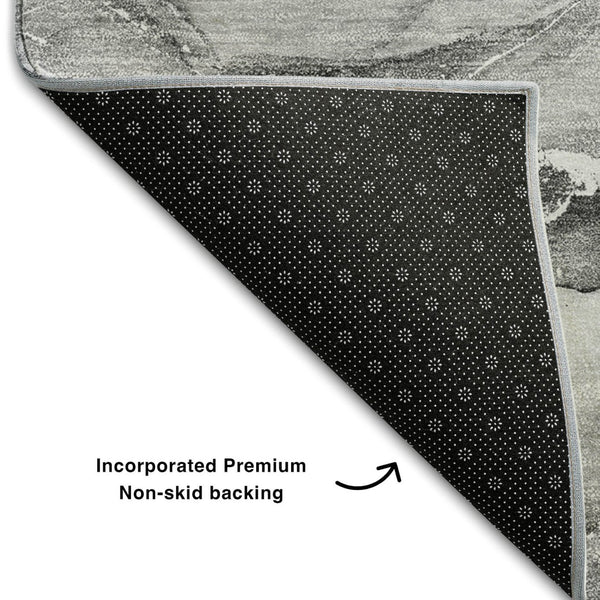 HomeRoots 8' X 10' Modern Pewter & Ivory Abstract Area Rug - Washable, UV Protected, Perfect for Busy Homes! 647276