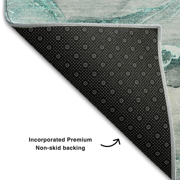 HomeRoots 5' X 8' Teal and Ivory Abstract Washable Area Rug with UV Protection - Stylish, Durable & Easy Care! 647280