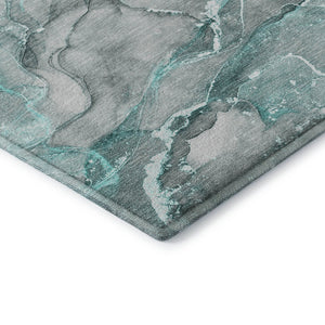 HomeRoots 5' X 8' Teal and Ivory Abstract Washable Area Rug with UV Protection - Stylish, Durable & Easy Care! 647280