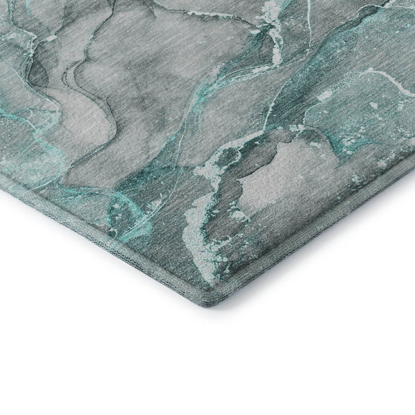 HomeRoots 5' X 8' Teal and Ivory Abstract Washable Area Rug with UV Protection - Stylish, Durable & Easy Care! 647280