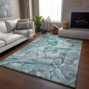 HomeRoots 5' X 8' Teal and Ivory Abstract Washable Area Rug with UV Protection - Stylish, Durable & Easy Care! 647280