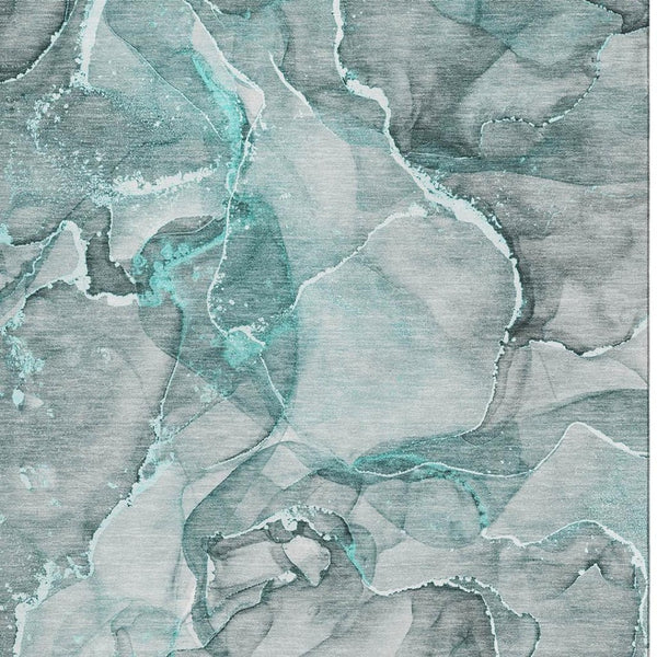 HomeRoots 5' X 8' Teal and Ivory Abstract Washable Area Rug with UV Protection - Stylish, Durable & Easy Care! 647280