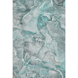 HomeRoots 5' X 8' Teal and Ivory Abstract Washable Area Rug with UV Protection - Stylish, Durable & Easy Care! 647280