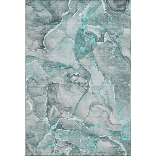 HomeRoots 5' X 8' Teal and Ivory Abstract Washable Area Rug with UV Protection - Stylish, Durable & Easy Care! 647280