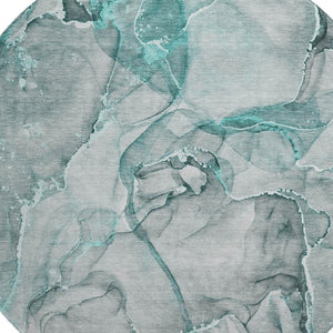 HomeRoots 8' Teal and Ivory Abstract Round Rug - Washable, UV Protected, Durable, Modern Design for Busy Homes 647281