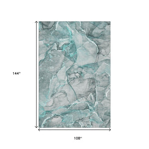 HomeRoots 9' X 12' Teal and Ivory Abstract Area Rug - Washable, UV Protected, Durable for High-Traffic Spaces 647283