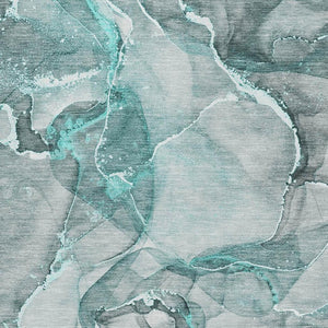 HomeRoots 9' X 12' Teal and Ivory Abstract Area Rug - Washable, UV Protected, Durable for High-Traffic Spaces 647283