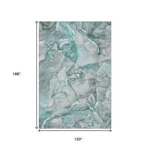 HomeRoots 10' X 14' Teal and Ivory Abstract Area Rug - Durable, Stain-Resistant Design with UV Protection! 647284